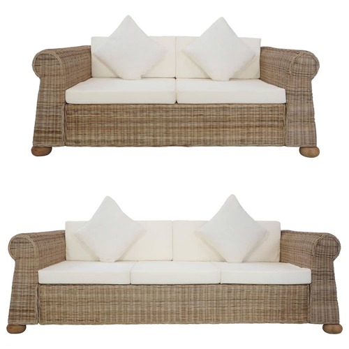 2 Piece Sofa Set with Cushions Natural Rattan