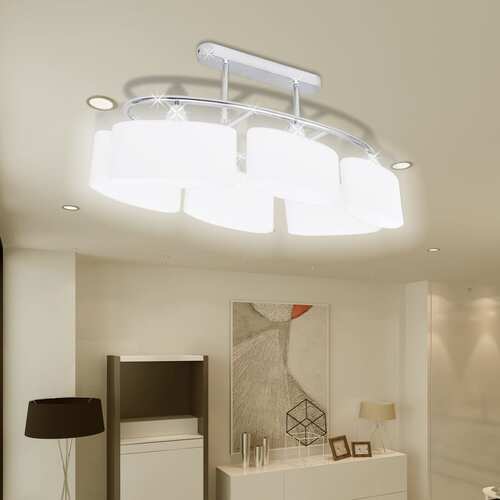 Ceiling Lamp with Ellipsoid Glass Shades 4 pcs E14