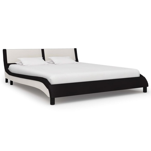 Bed Frame Black and White Faux Leather 153x203 cm Queen