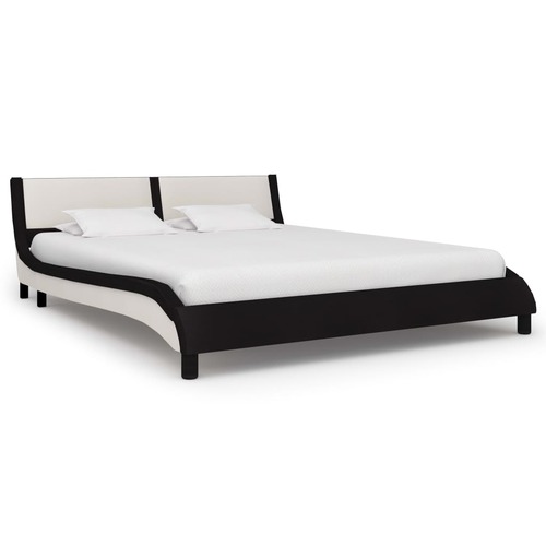 Bed Frame Black and White Faux Leather 183x203 cm King