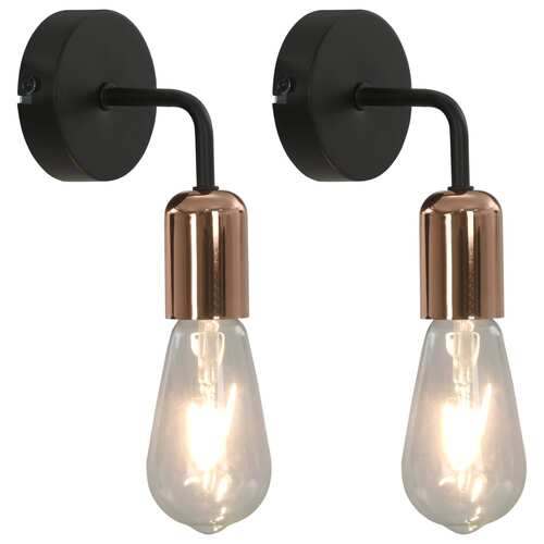 Wall Lights 2 pcs with Filament Bulbs 2 W Black and Copper E27
