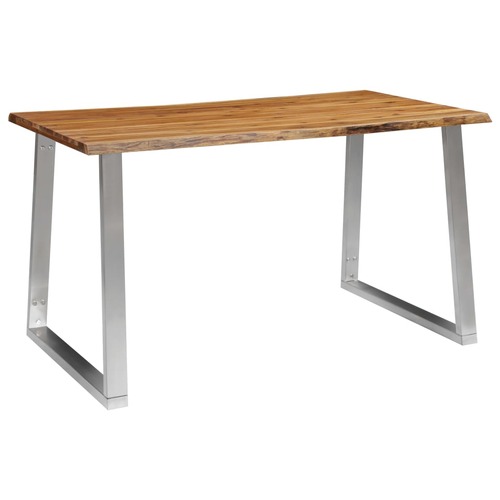 Dining Table 140x80x75 cm Solid Acacia Wood and Stainless Steel