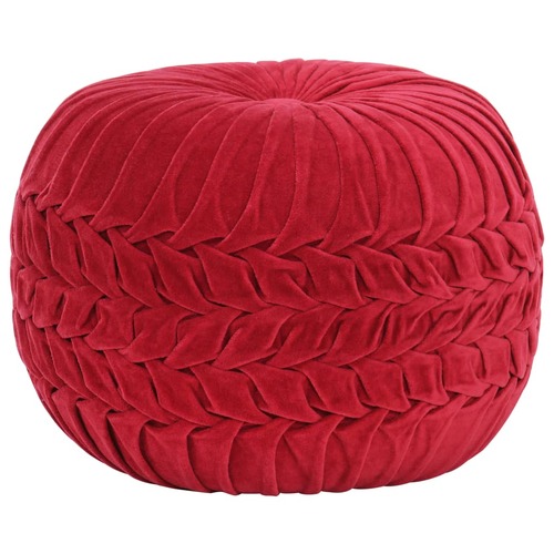 Pouffe Cotton Velvet Smock Design 40x30 cm Red