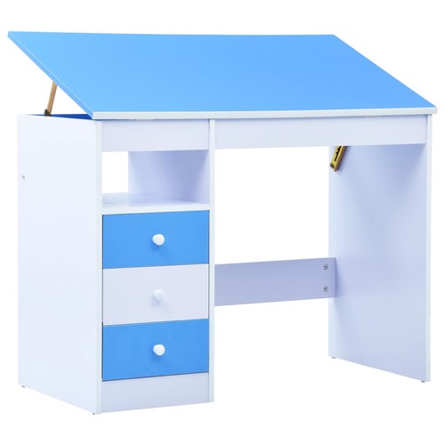 Children Drawing Study Desk Tiltable Blue and White