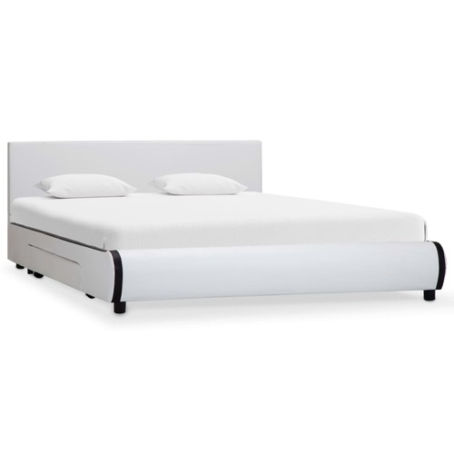 Bed Frame with Drawers White Faux Leather 137x187 cm