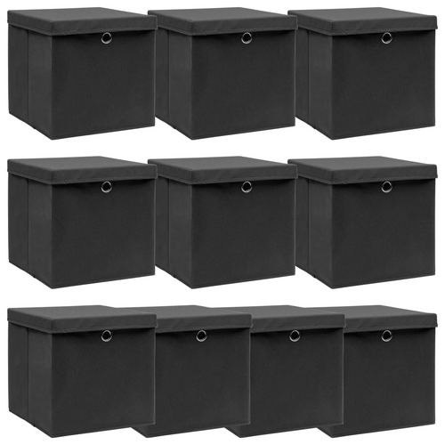 Storage Boxes with Lids 10 pcs Black 32x32x32 cm Fabric