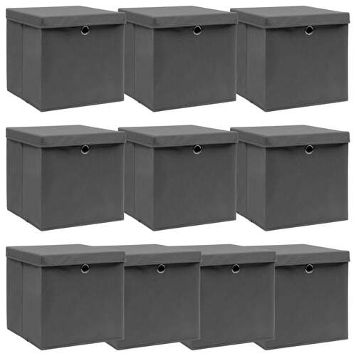 Storage Boxes with Lids 10 pcs Grey 32x32x32 cm Fabric