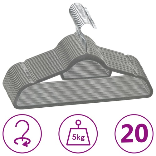 20 pcs Clothes Hanger Set Anti-slip Grey Velvet