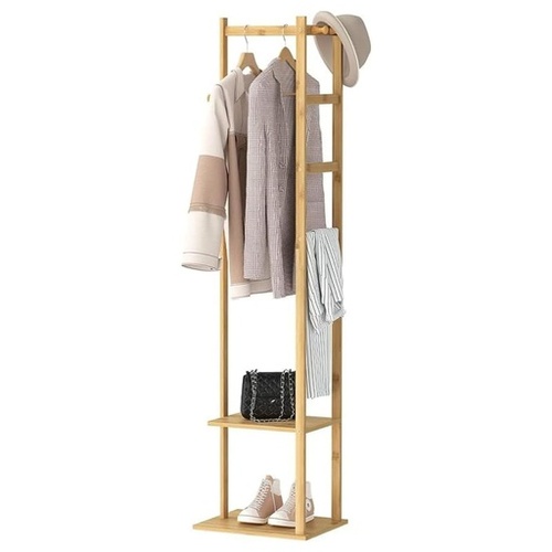 EKKIO Bamboo Clothing Rack with 3 Hanger Hooks (Natural Wood)