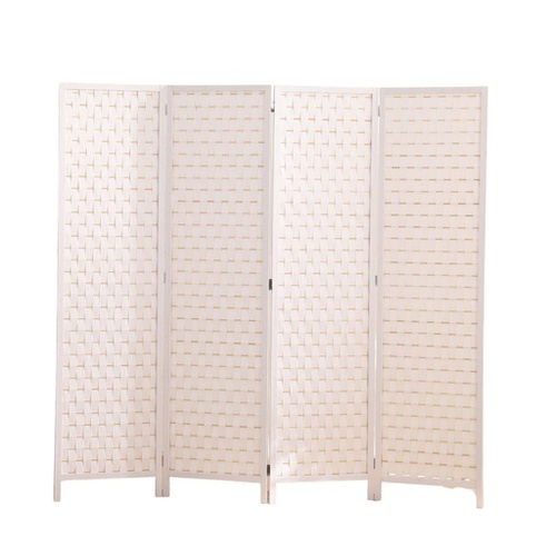 EKKIO 4-Panel Pine Wood Room Divider, Lightweight and Portable, White