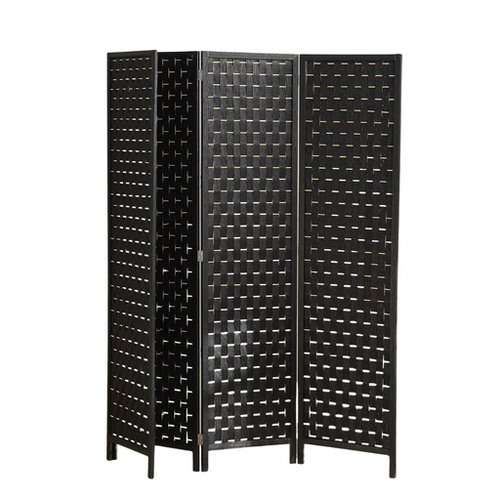 EKKIO 4-Panel Pine Wood Room Divider, Lightweight and Portable, Black