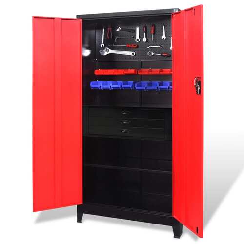 Tool Cabinet with Tool Chest Steel 90x40x180 cm Red and Black