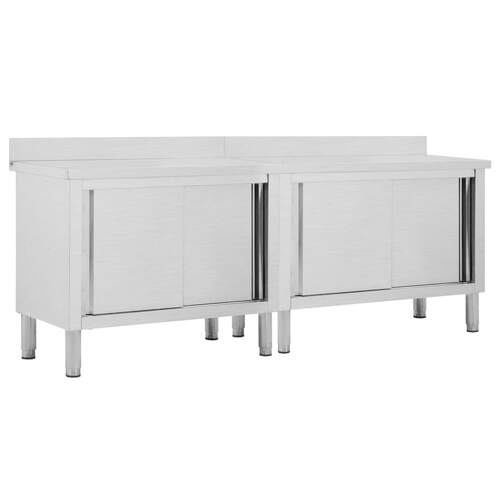 Work Tables with Sliding Doors 2pcs 240x50x(95-97)cm Stainless Steel