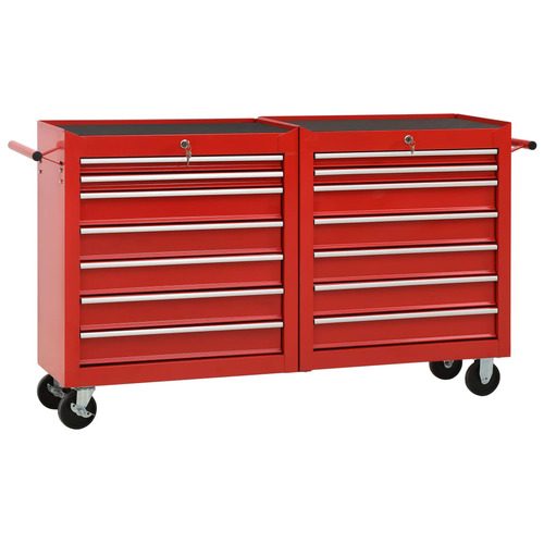 Tool Trolley with 14 Drawers Steel Red
