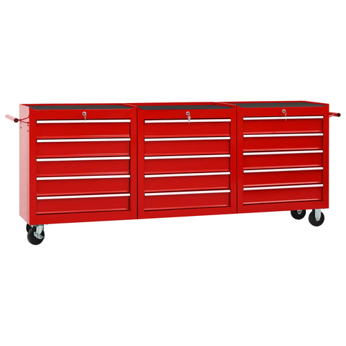 Tool Trolley with 15 Drawers Steel Red
