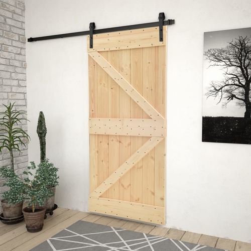 Sliding Door with Hardware Set 80x210 cm Solid Pine Wood