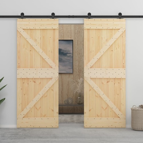 Sliding Door with Hardware Set 80x210 cm Solid Pine Wood