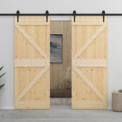 Sliding Door with Hardware Set 100x210 cm Solid Pine Wood