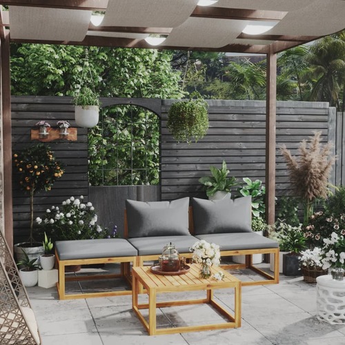 4 Piece Garden Lounge Set with Cushion Solid Acacia Wood