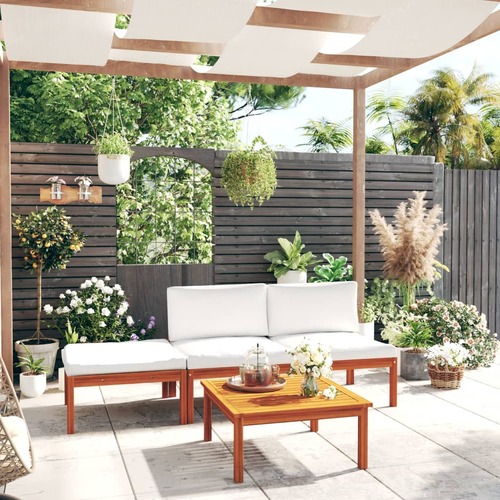 4 Piece Garden Lounge Set with Cushions Cream 63x63 cm