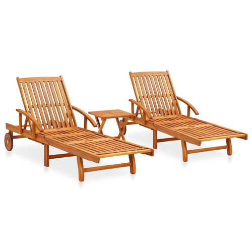 2 Piece Sunlounger Set with Table Solid Wood Acacia