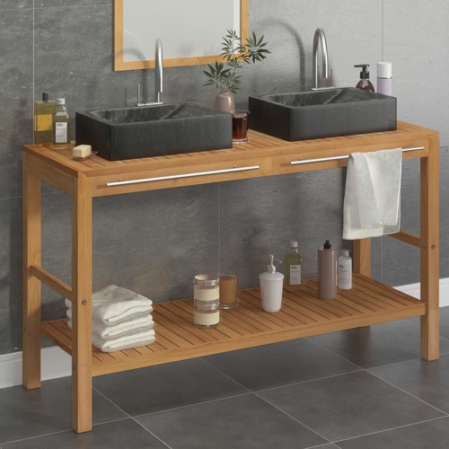Bathroom Vanity Cabinet Solid Wood Teak with Sinks Marble Black