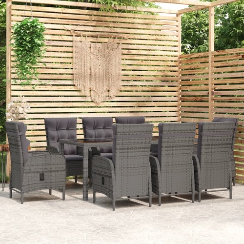 9 Piece Garden Dining Set Poly Rattan Grey