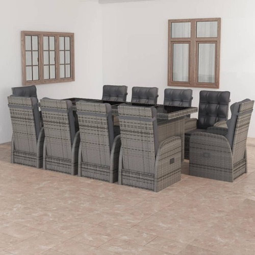 11 Piece Outdoor Dining Set with Cushions Poly Rattan Grey
