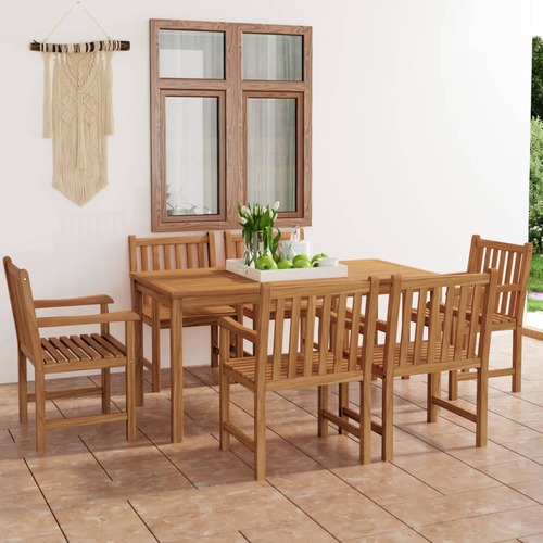 7 Piece Garden Dining Set Solid Teak Wood