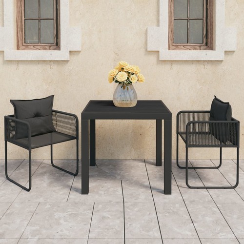 3 Piece Garden Dining Set PVC Rattan Black