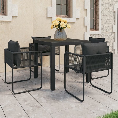 5 Piece Garden Dining Set PVC Rattan Black
