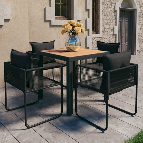 5 Piece Garden Dining Set PVC Rattan Black and Brown