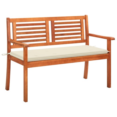 2-Seater Garden Bench with Cushion 120 cm Solid Eucalyptus Wood