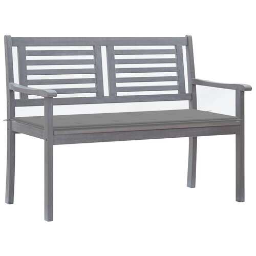 2-Seater Garden Bench with Cushion 120 cm Grey Eucalyptus Wood