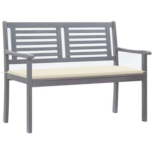 2-Seater Garden Bench with Cushion 120 cm Grey Eucalyptus Wood