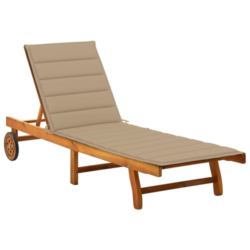 Garden Sun Lounger with Cushion Solid Acacia Wood