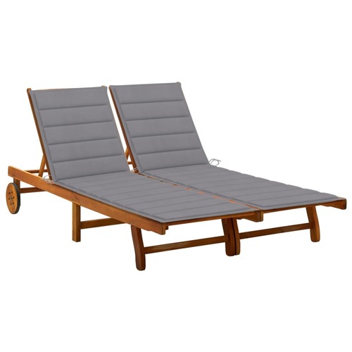 2-Person Garden Sun Lounger with Cushions Solid Acacia Wood