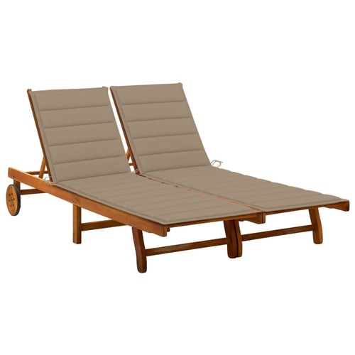 2-Person Garden Sun Lounger with Cushions Solid Acacia Wood