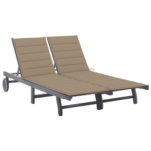 2-Person Garden Sun Lounger with Cushion Grey Solid Acacia Wood