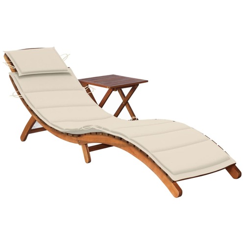 Garden Sun Lounger with Table and Cushion Solid Wood Acacia