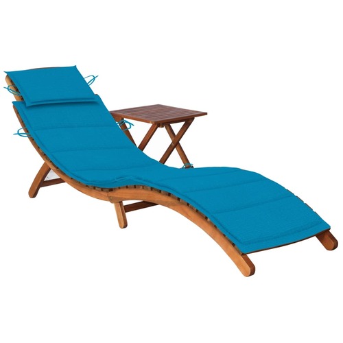 Garden Sun Lounger with Table and Cushion Solid Wood Acacia