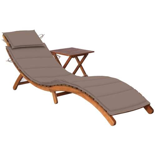 Garden Sun Lounger with Table and Cushion Solid Acacia Wood