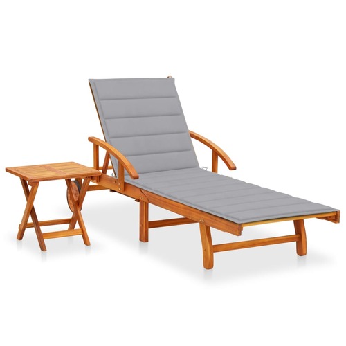 Garden Sun Lounger with Table and Cushion Solid Wood Acacia