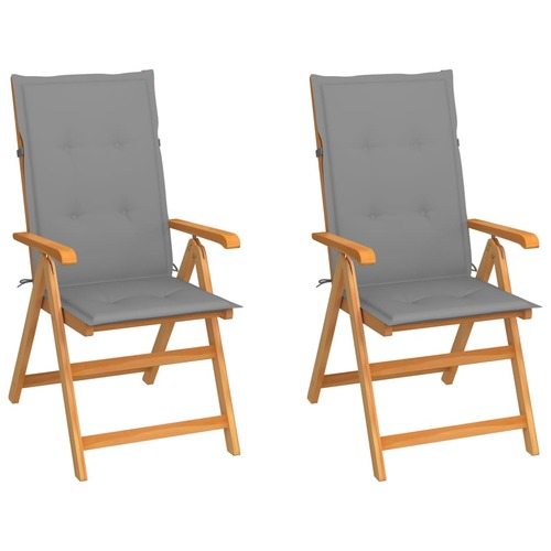 Garden Chairs 2 pcs with Grey Cushions Solid Teak Wood
