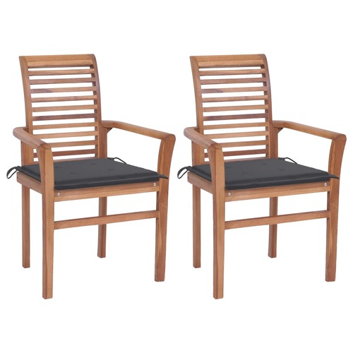 Dining Chairs 2 pcs with Anthracite Cushions Solid Teak Wood