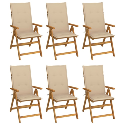 Folding Garden Chairs 6 pcs with Cushions Solid Acacia Wood