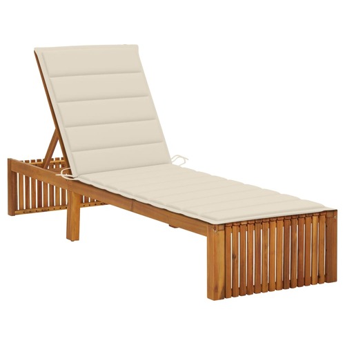 Sun Lounger with Cushion Solid Acacia Wood