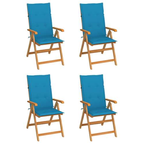 Garden Chairs 4 pcs with Blue Cushions Solid Teak Wood