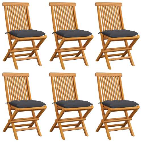 Garden Chairs with Anthracite Cushions 6 pcs Solid Teak Wood