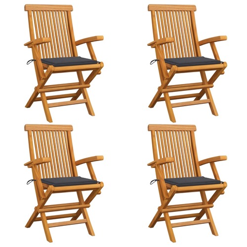 Garden Chairs with Anthracite Cushions 4 pcs Solid Teak Wood